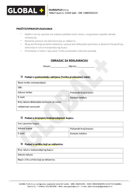 Slika Obrazac za reklamaciju