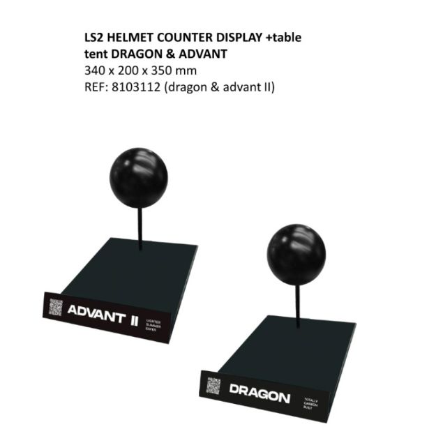 Slika IZLOŽBENI PODLOŽAK LS2 ZA PULT SA NATPISIMA DRAGON & ADVANT 340 x 200 x 350 mm 